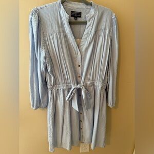 Duffield Lane Dress blue white stripe button down dress tie size Large